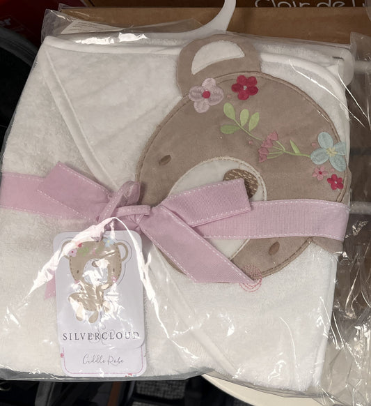 Silver Cloud Cuddle Robe Sweet Dream - Soft Baby Hooded Towel with Bear Design