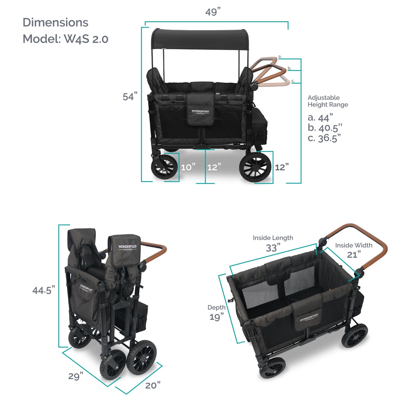 Wonderfold W4 Luxe Pro Quad Stroller Wagon Black