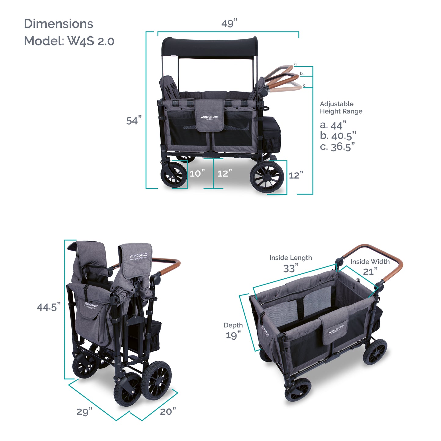 Wonderfold W4 LUXE PRO Charcoal Grey Quad Stroller Wagon