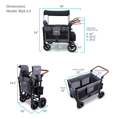 Wonderfold W4 LUXE PRO Charcoal Grey Quad Stroller Wagon